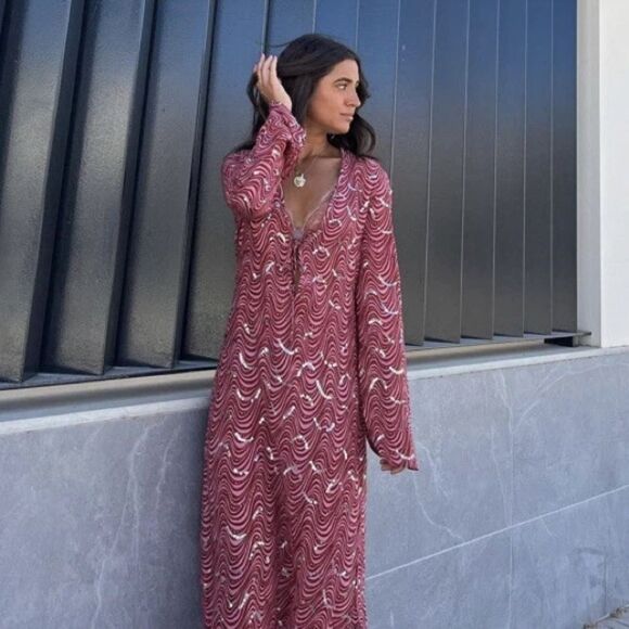 ZARA NWT WOMAN BEADED MIDI DRESS PINK - Picture 9 of 11